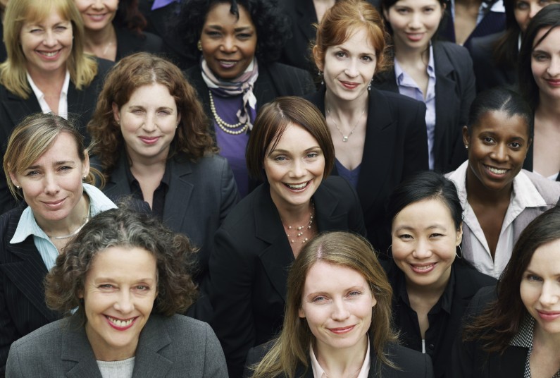 group of women looking upward