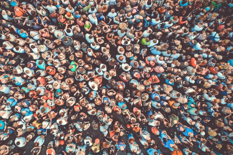 crowd of people, aerial view