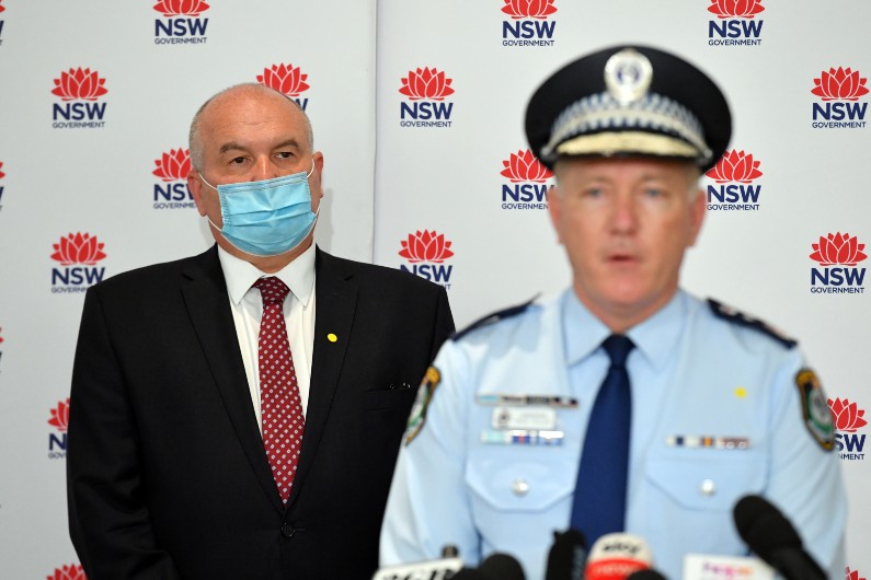 NSW Police Minister David Elliott and Police Commissioner Mick Fuller.