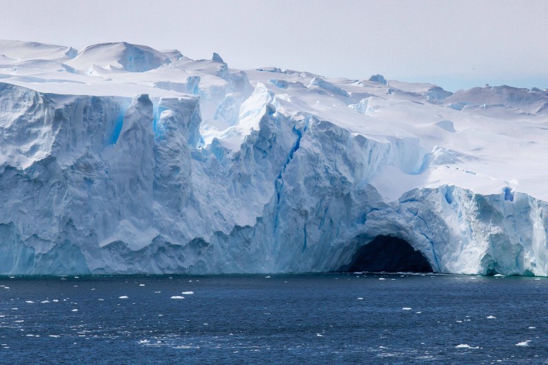 A cave cut into an iceberg