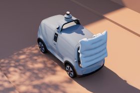 This autonomous delivery robot has external airbags in case it hits a person